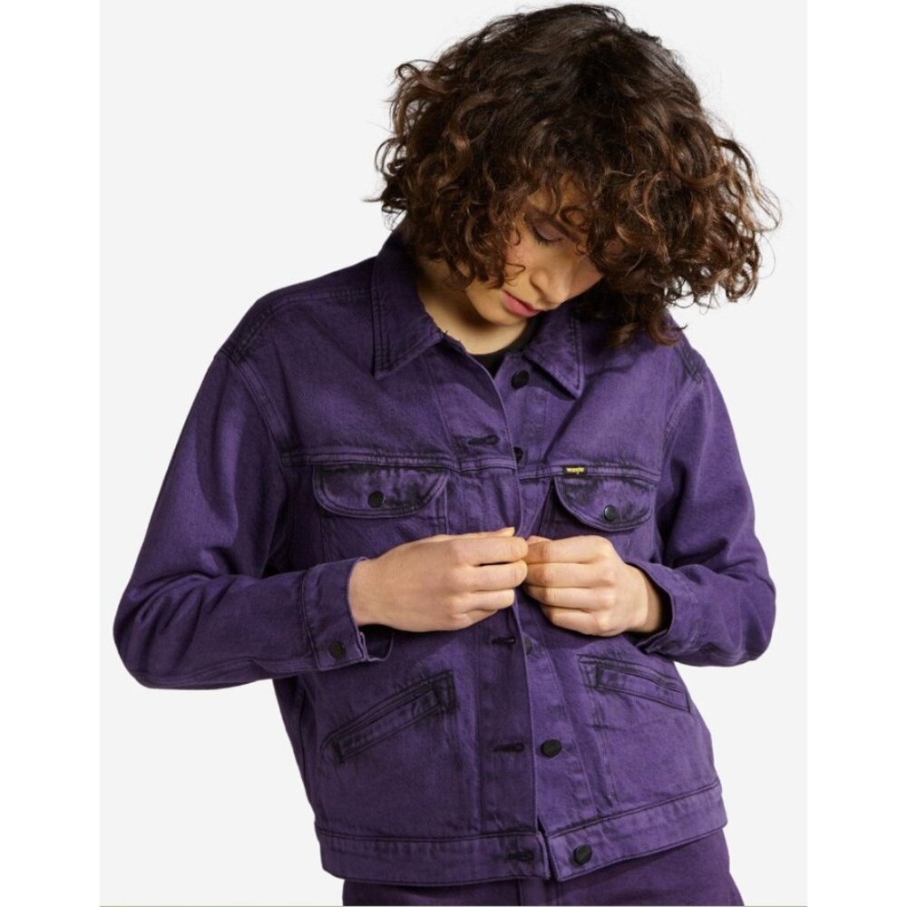 Wrangler Womens 70s Purple Pop Denim Retro Jacket Button Up Western Cowboy Small
